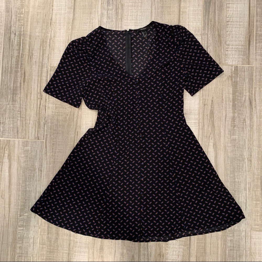 Short Black Skater Dress Button Detail in Front